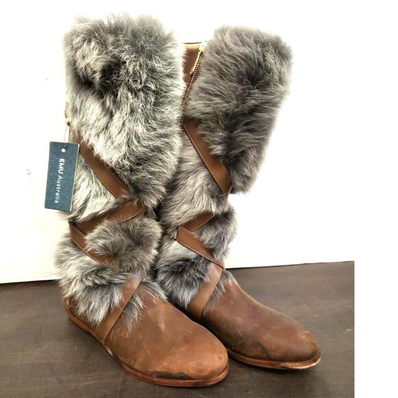 EMU Australia Bauxite Hi Brown Leather and Fur Boots - Size 7 - NWT - Picture 2 of 6
